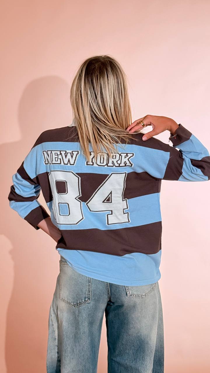 MOTEL Polo rigata con scollo P6HMJ17A41484 MORO 
