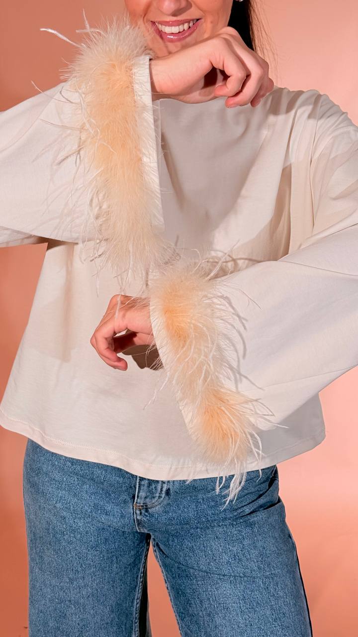 MOTEL t-shirt piuma W26M855 CREMA 