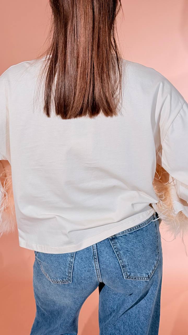 MOTEL t-shirt piuma W26M855 CREMA 