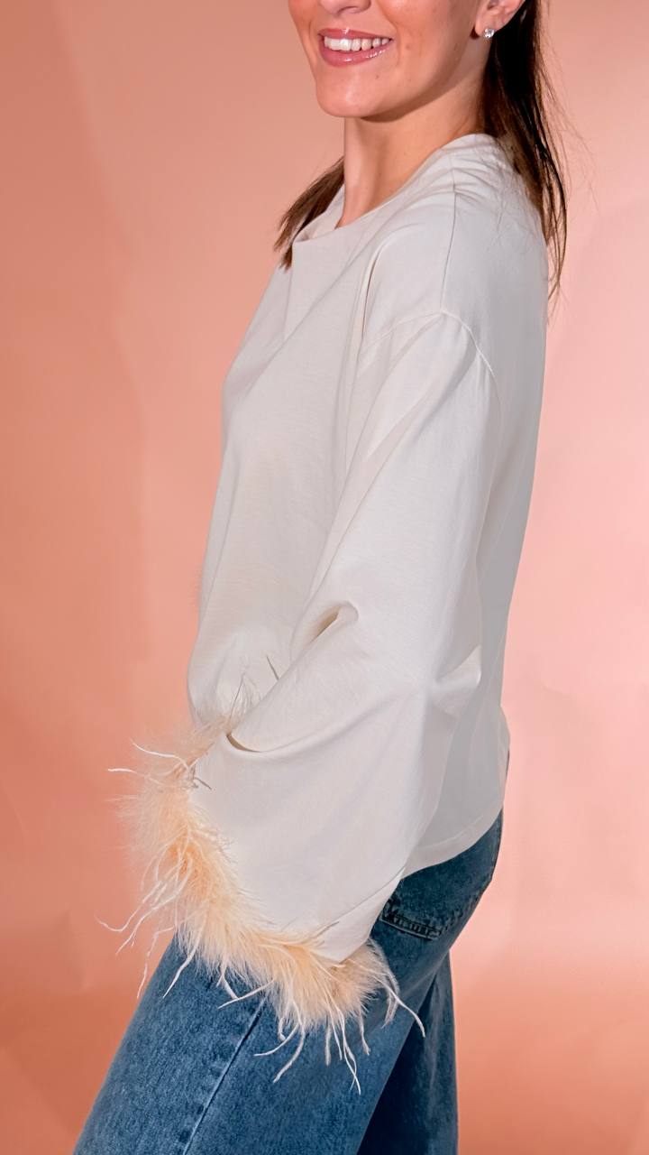 MOTEL t-shirt piuma W26M855 CREMA 
