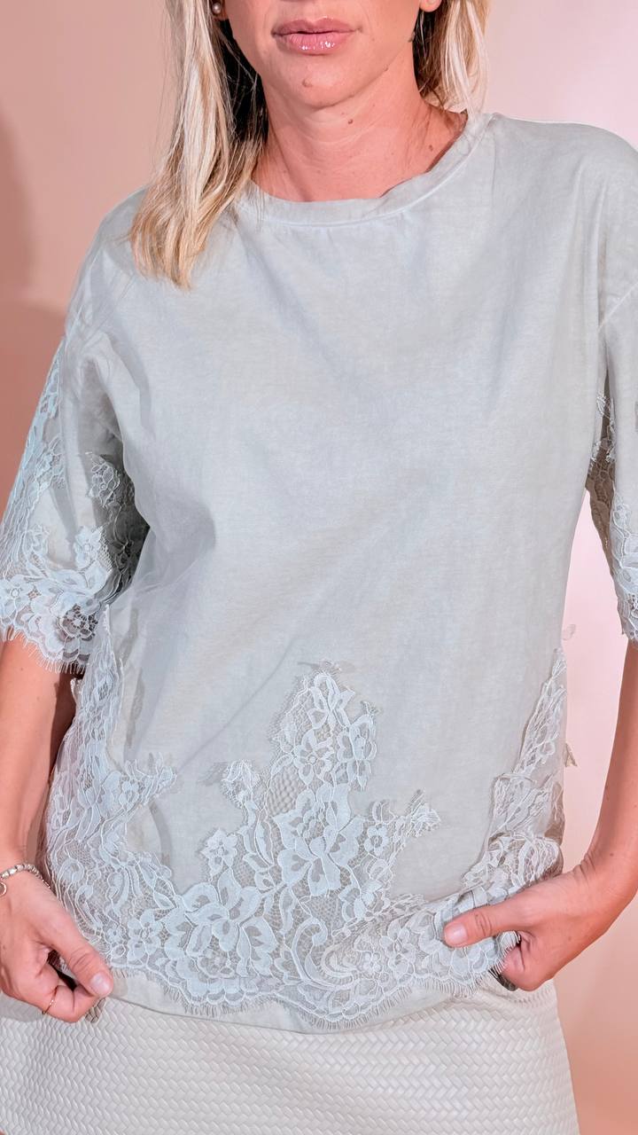 PHILIA LOFT Tshirt Giusy con dettaglio pizzo D03E0226 SABBIA 
