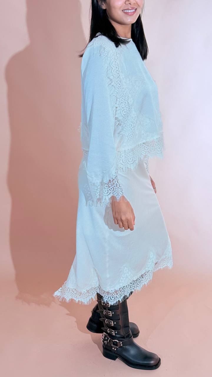 PHILIA LOFT Gonna pizzo V01A1093 BIANCO 