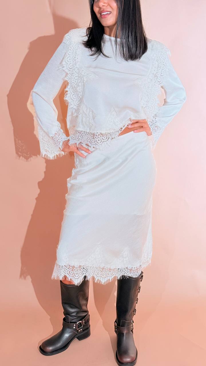 PHILIA LOFT Gonna pizzo V01A1093 BIANCO 