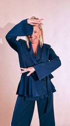 SILENCE "Estelle" blazer con fusciacca + pantalone inserto raso PAF4SEN BLU 