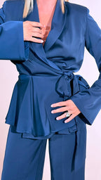 SILENCE "Estelle" blazer con fusciacca + pantalone inserto raso PAF4SEN BLU 