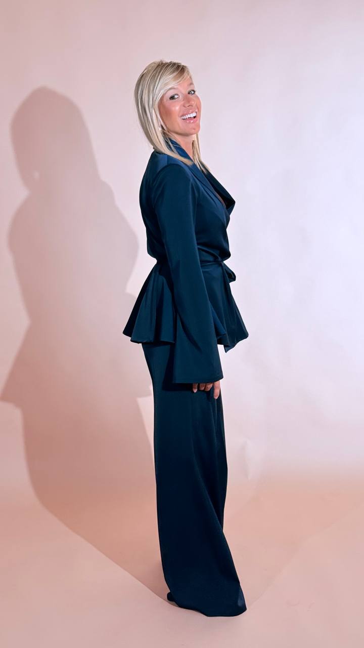 SILENCE "Estelle" blazer con fusciacca + pantalone inserto raso PAF4SEN BLU 