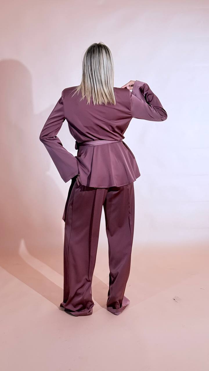 SILENCE "Estelle" blazer con fusciacca + pantalone inserto raso PAF4SEN VINO 