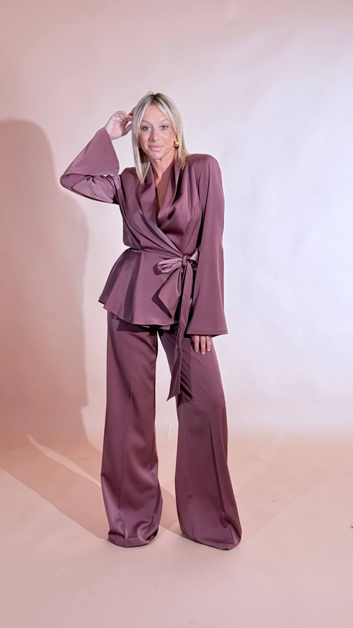 SILENCE "Estelle" blazer con fusciacca + pantalone inserto raso PAF4SEN VINO 