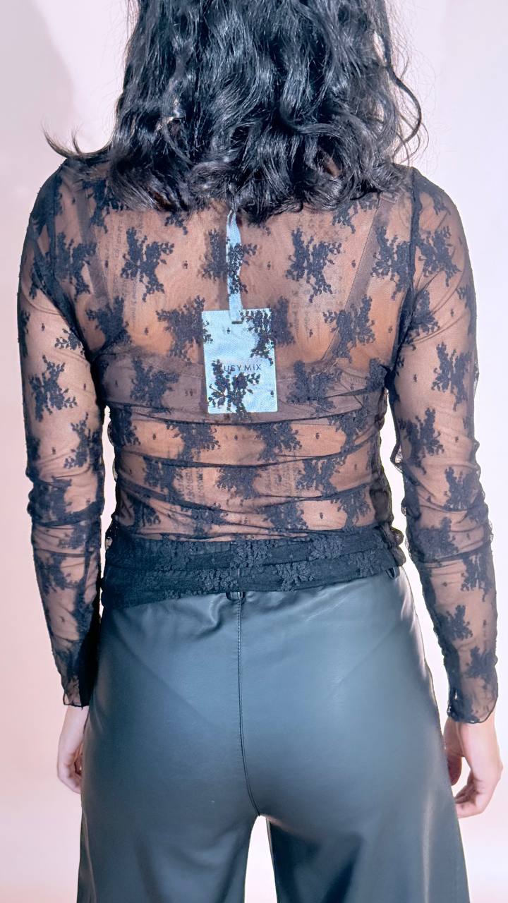 Susy mix Love t-shirt pizzo 610997 NERO 