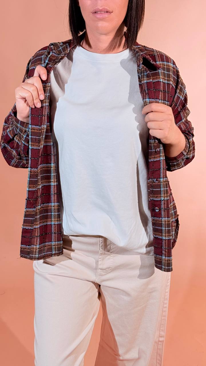 TENSIONE IN Virginia camicia check W26C484 VINO 