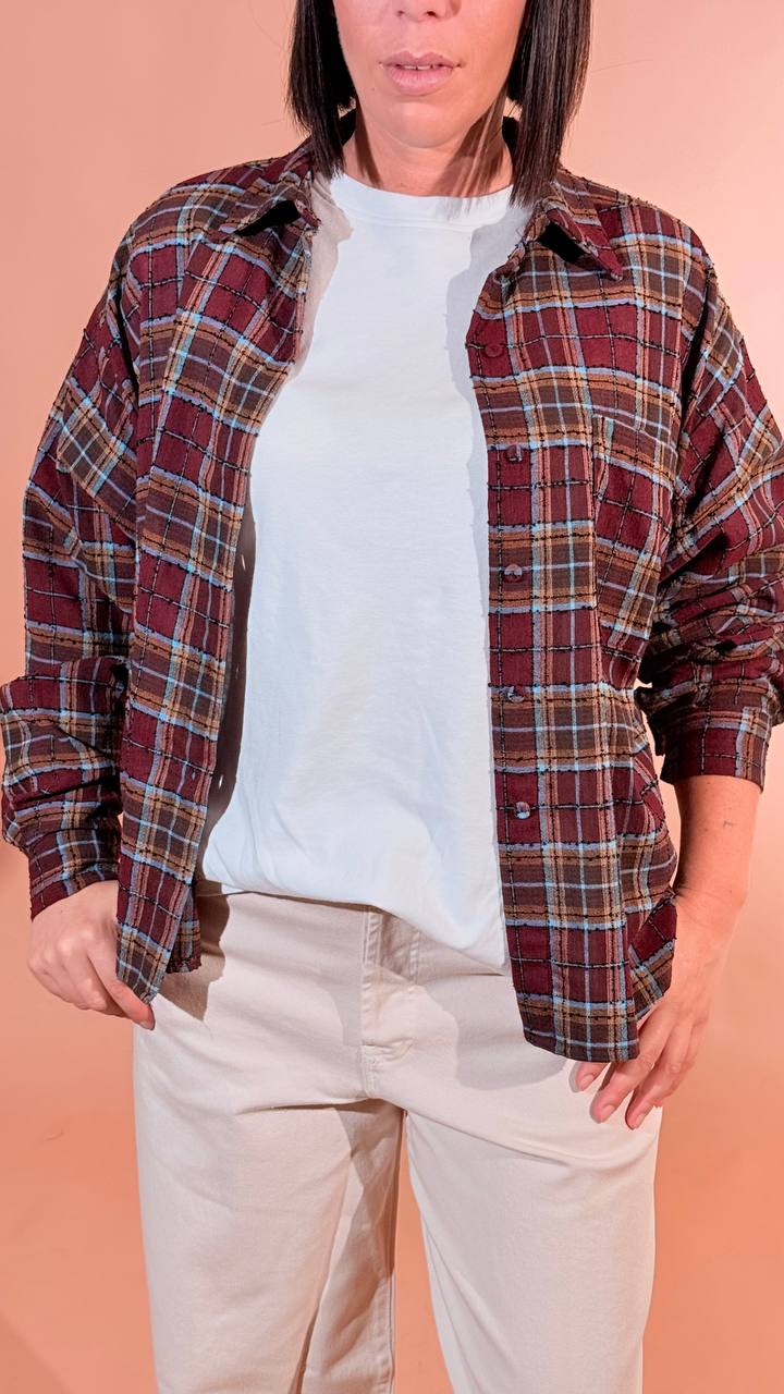 TENSIONE IN Virginia camicia check W26C484 VINO 