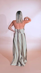 ANGELA DAVIS Ivory dress rigato spacco EG32 MULTICOLOR 