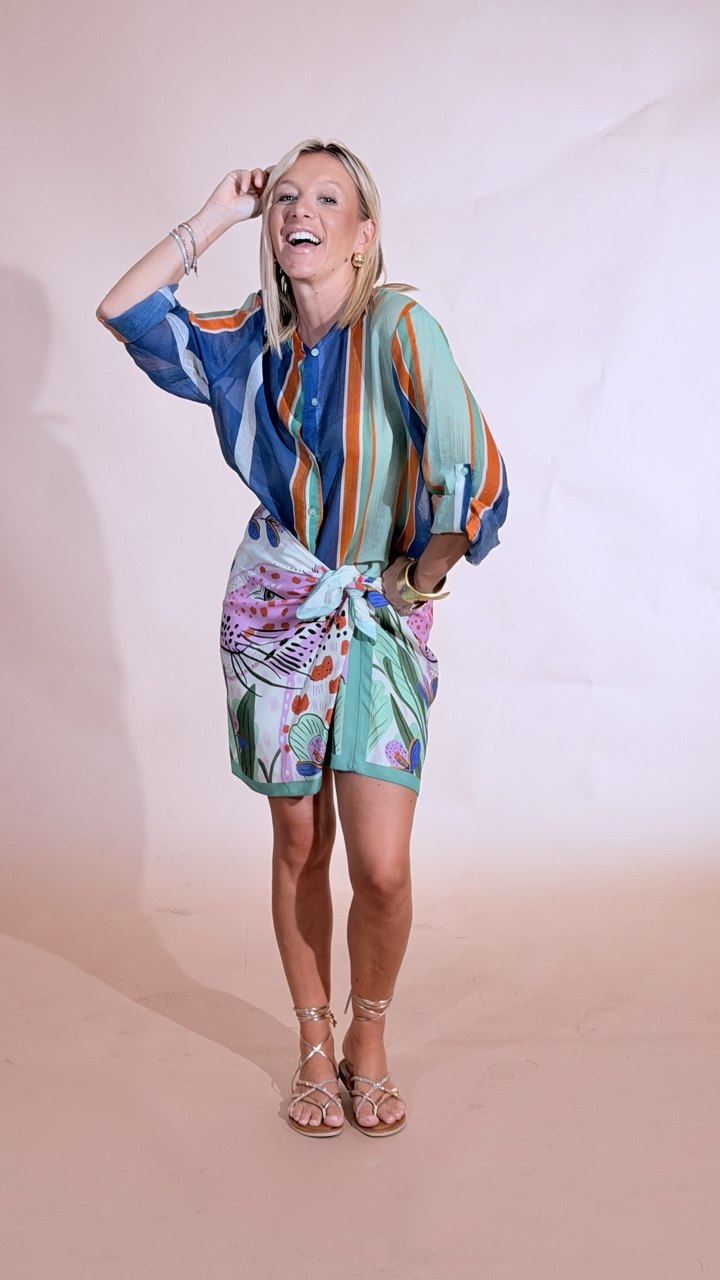 HAVE ONE Camicia righe CVS-Q504 AZZURRO/ARANCIO 