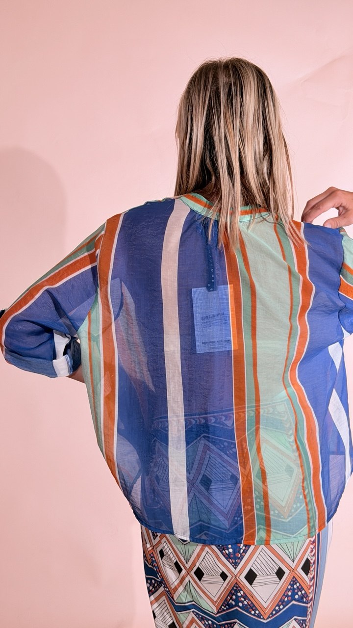 HAVE ONE Camicia righe CVS-Q504 AZZURRO/ARANCIO 
