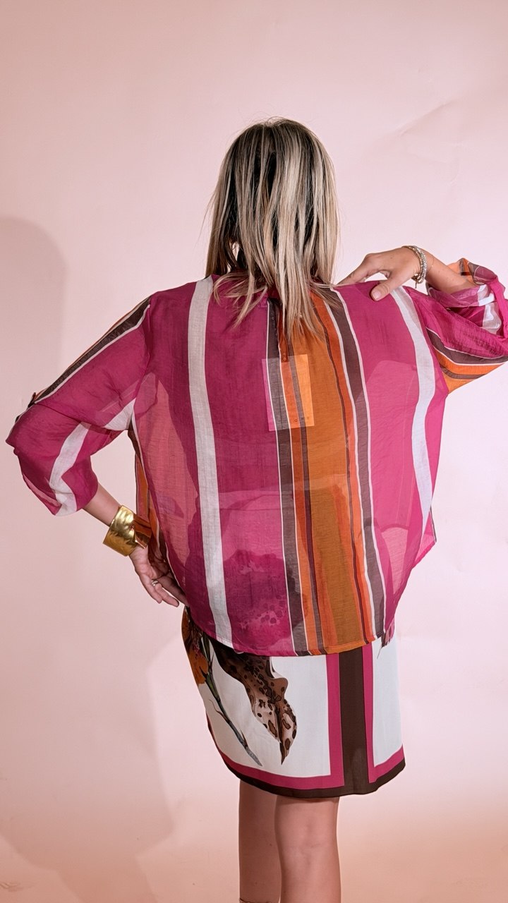 HAVE ONE Camicia righe CVS-Q504 FUXIA/ARANCIO 