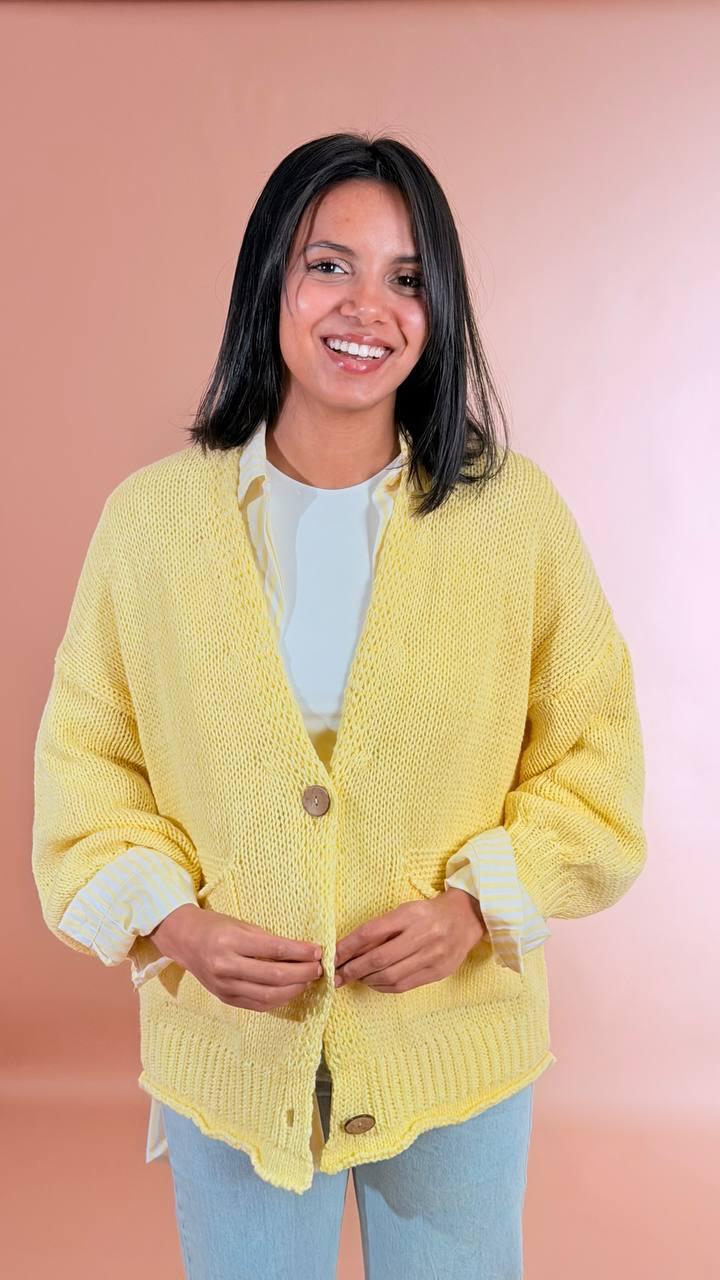 HAVE ONE Cardigan bottoni tasche JIT-Q007 GIALLO 