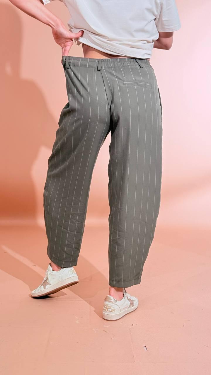LEVA Pantalone balloon gessato P1552 VERDE MILITARE 