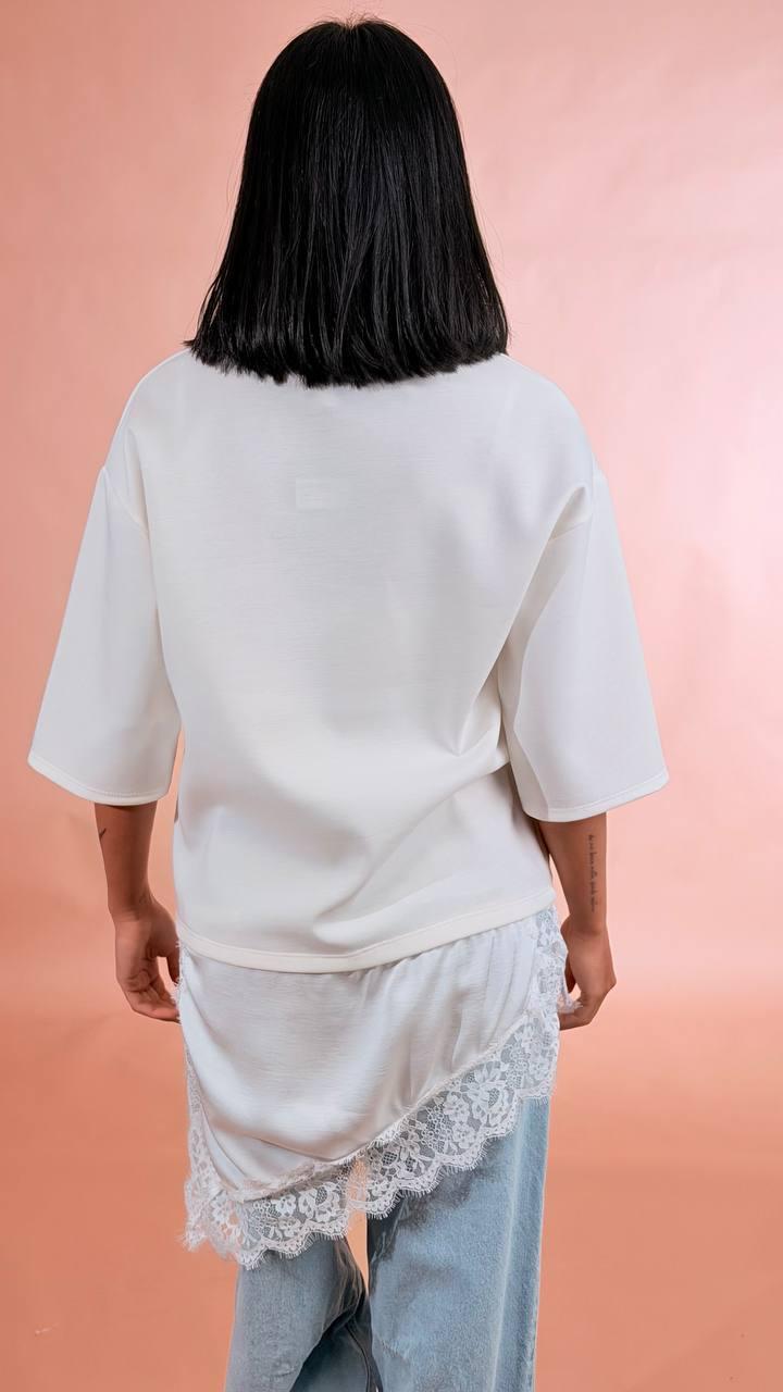 LEVA T-shirt pizzo trasversale 20060 BIANCA 