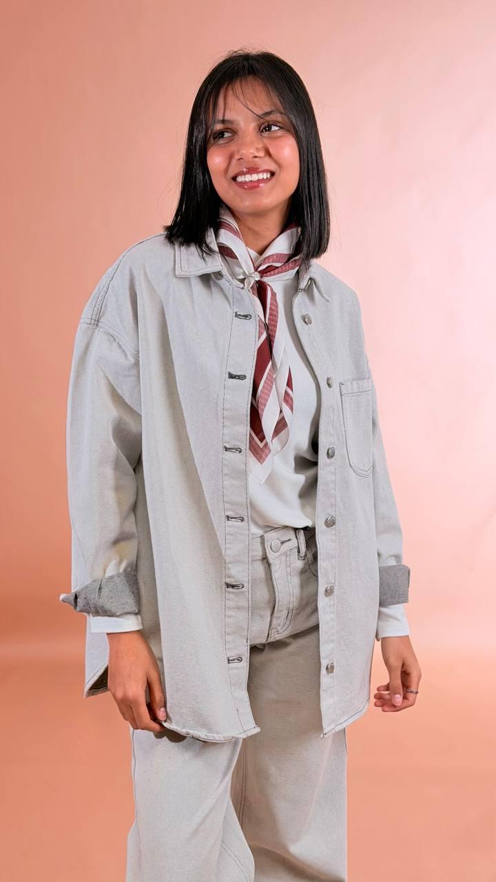 GLAMOROUS Camicia di jeans slavata AN5132 GRIGIO 