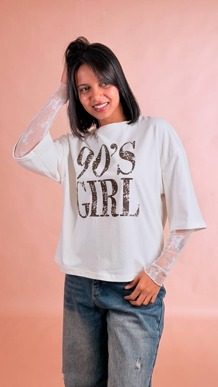 MOTEL T-shirt manica pizzo NE751 PANNA 