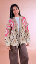 TENSIONE IN Cardigan rombi over 50%co 50%pc P6HMG28A414 FUCSIA 