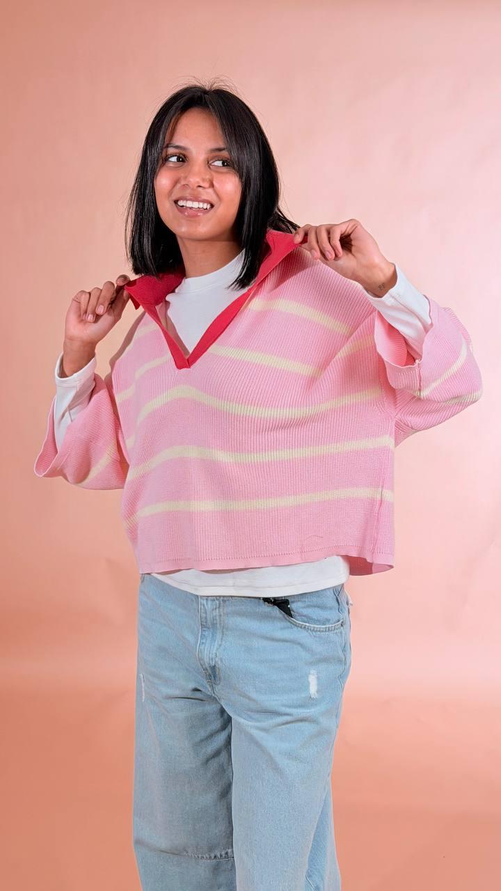 LEVA Polo in maglia rigata 100co YX25577 ROSA/GIALLO 
