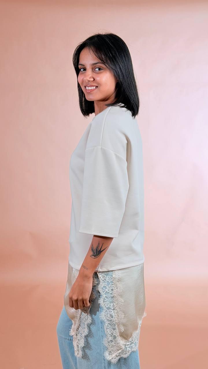 LEVA T-shirt pizzo trasversale 20060 AVORIO 