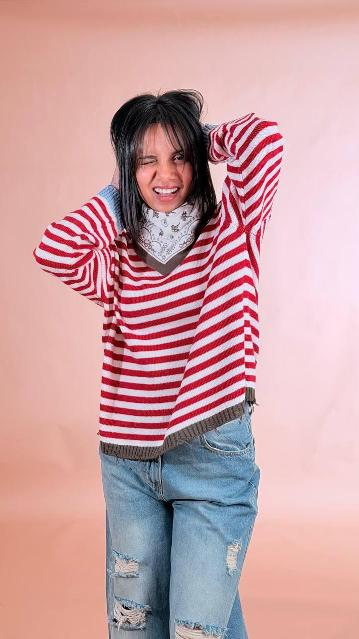 PHILIA LOFT Maglia rigata con bandana 50%co 50%pc F02E0511 ROSSO 