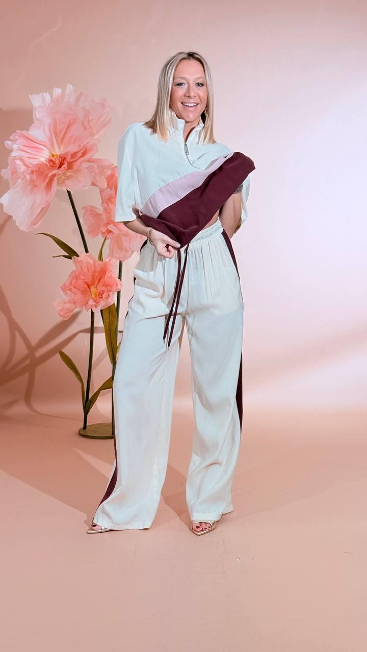 MOTEL Maglia zip + panta elastico 26M4846 AVORIO/BORDEAUX/ROSA 