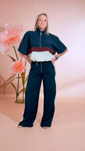 MOTEL Maglia zip + panta elastico 26M4846 BLU/PANNA 