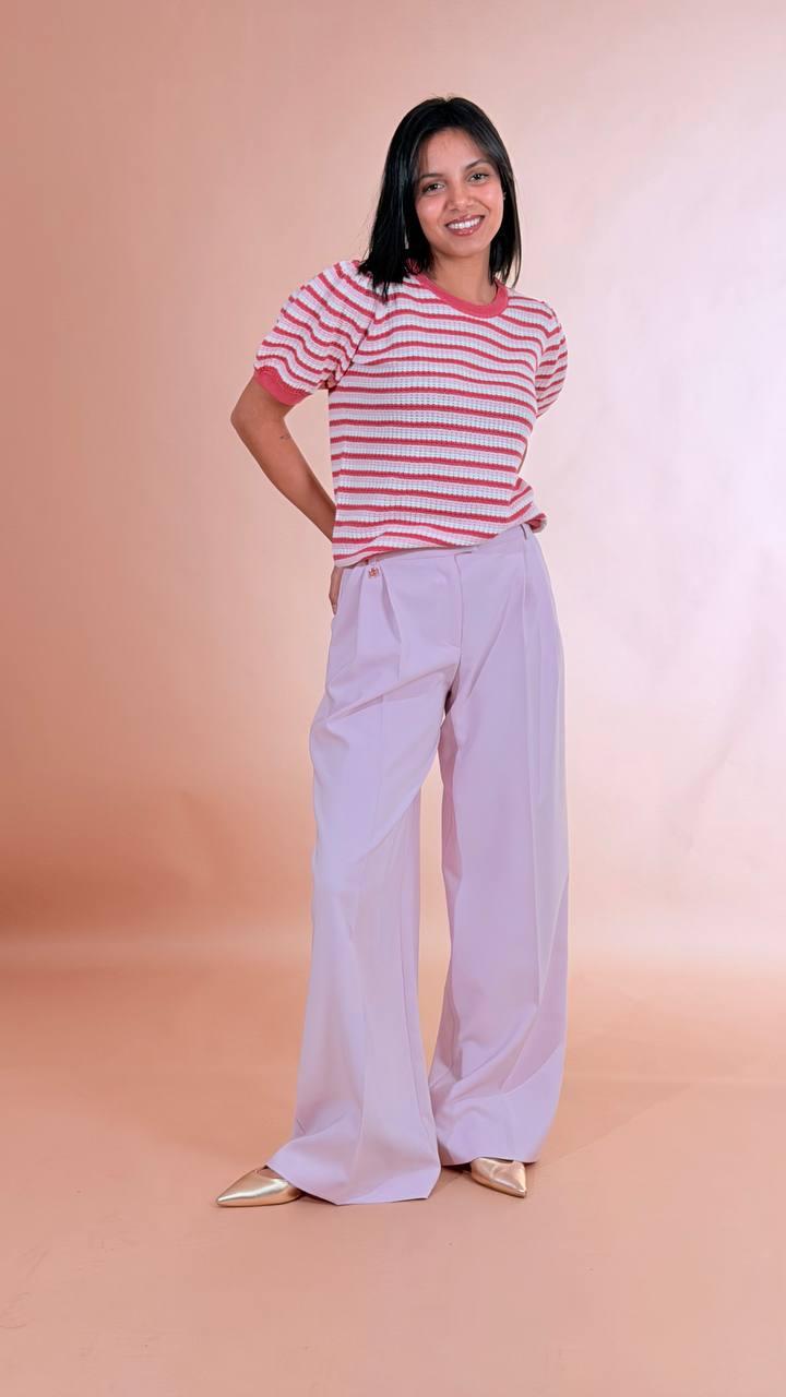 SOYA CONCEPT Maglia rigata trama uncinetto 33788 ROSA 