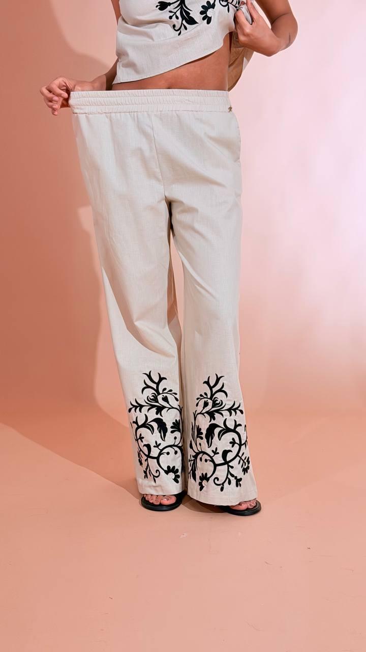 SOUVENIR Pantalone ricamo M39F1755 AVORIO 