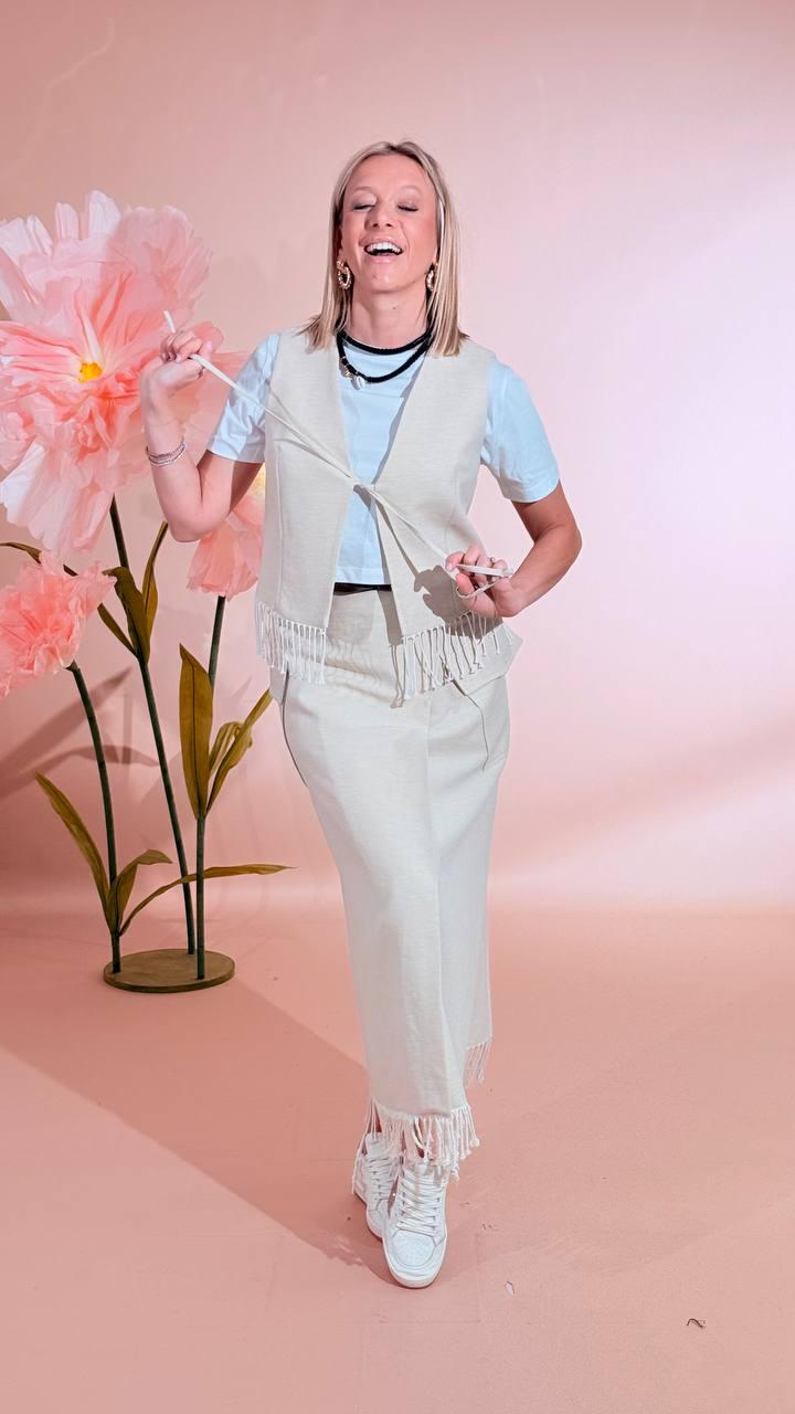 SOUVENIR Gilet frange S39M0210 BEIGE 