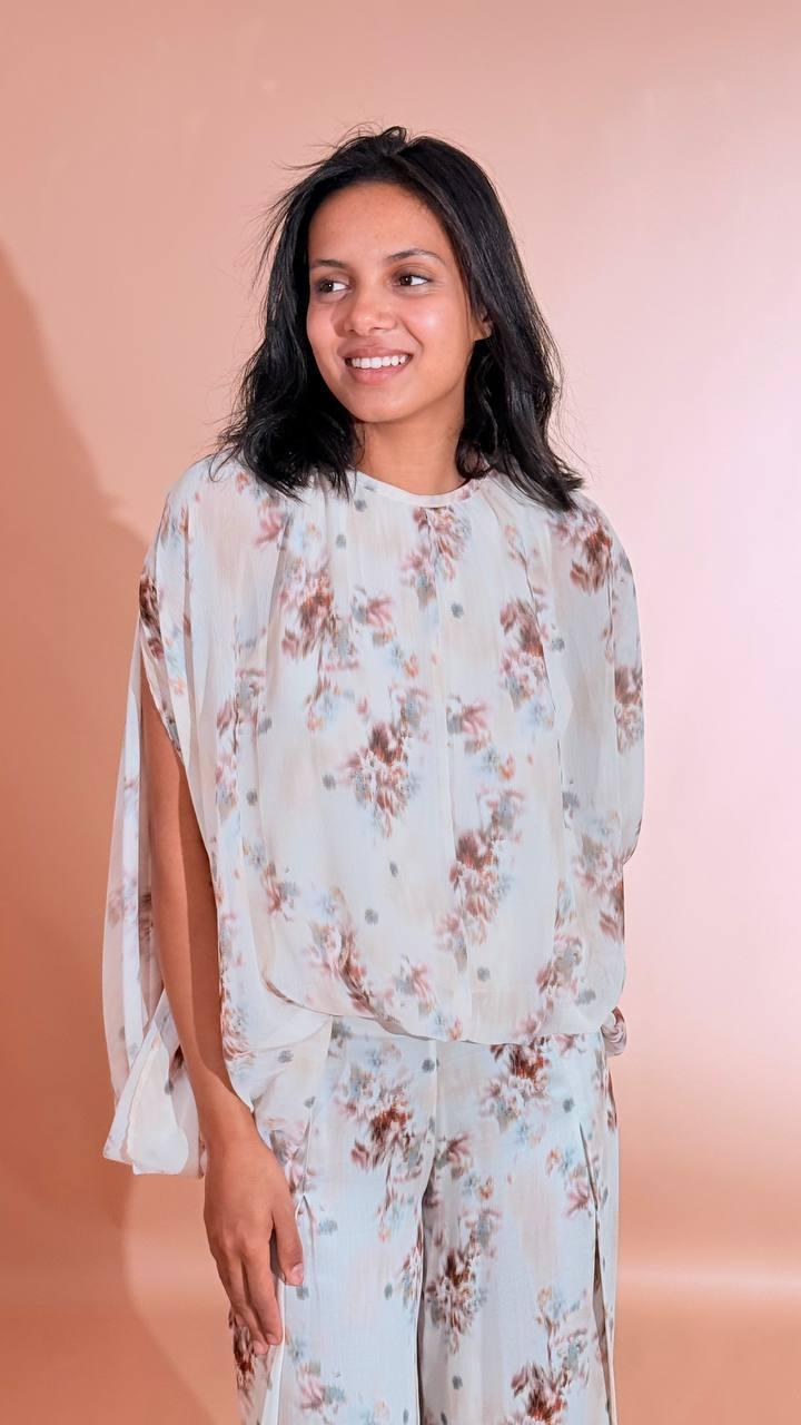 H2O Blusa floreale smanicata SAWIGI AVORIO 
