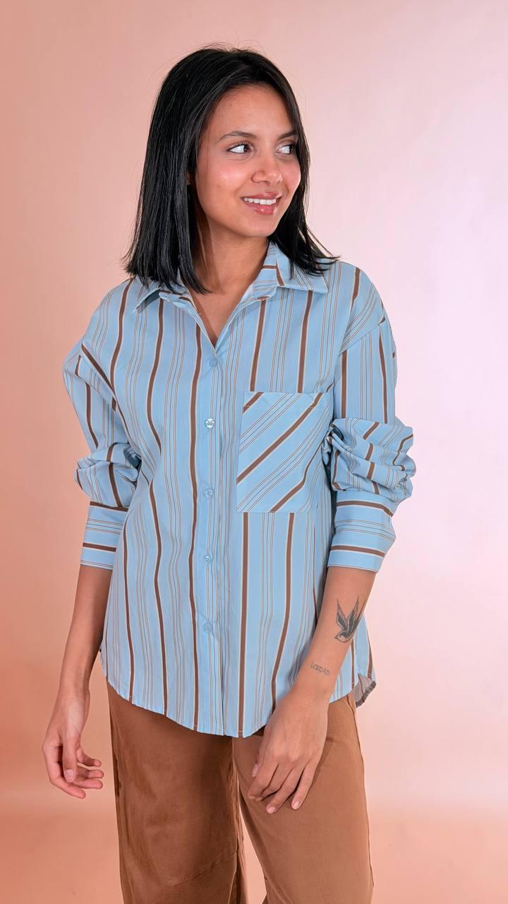 HAVE ONE Camicia rigata CFW-Q178 AZZURRO 
