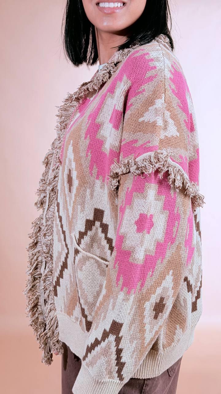 TENSIONE IN Cardigan rombi over 50%co 50%pc P6HMG28A414 FUCSIA 