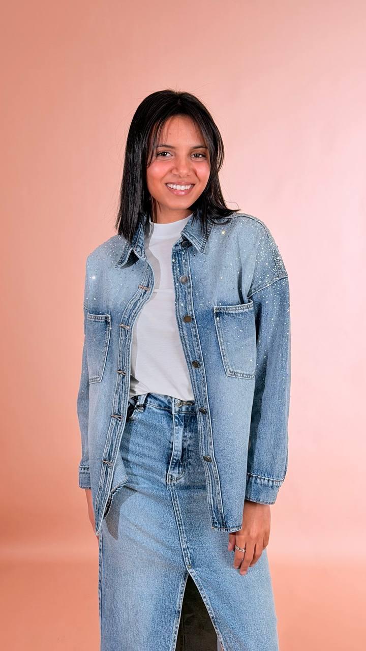 LEVA Camicia denim swarovski S6293 DENIM 