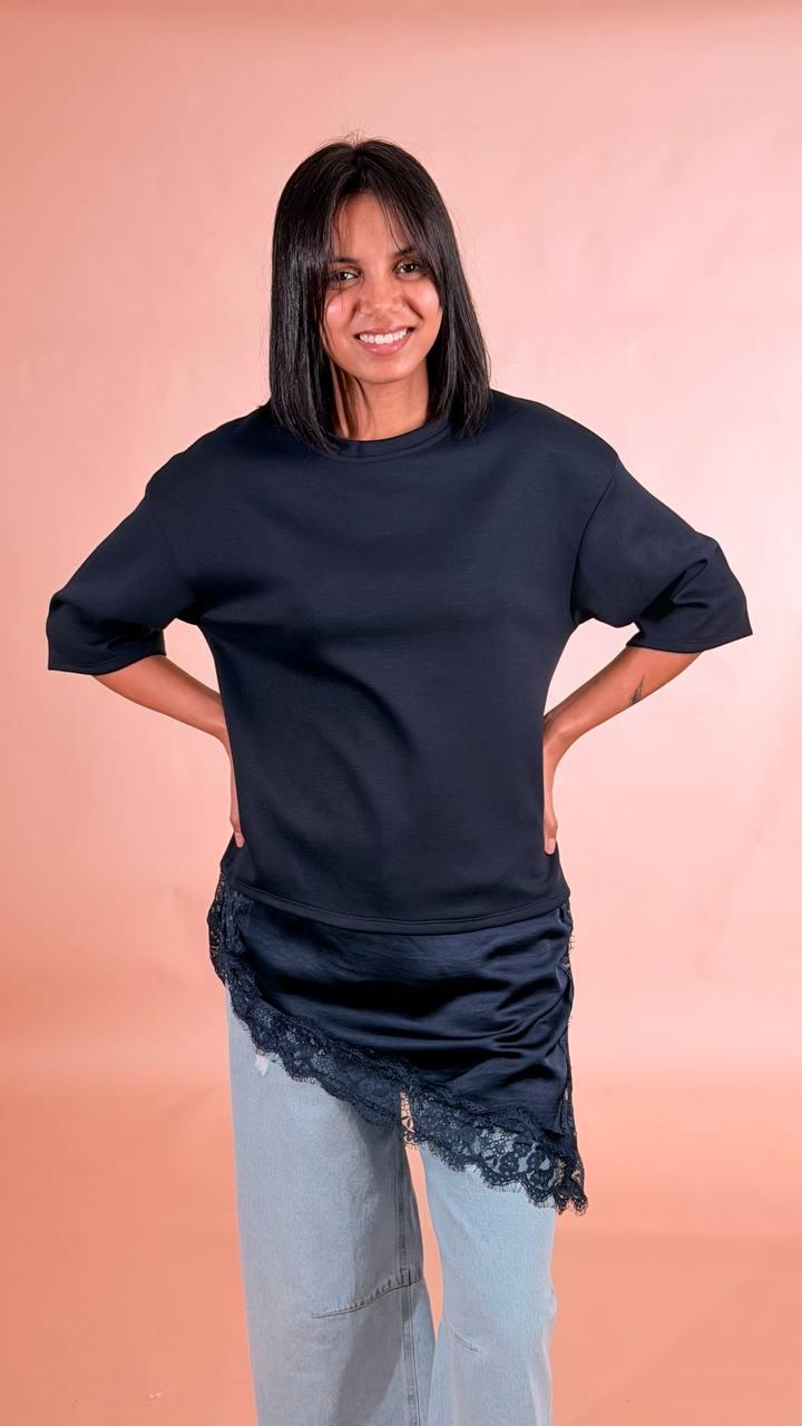 LEVA T-shirt pizzo trasversale 20060 BLU 