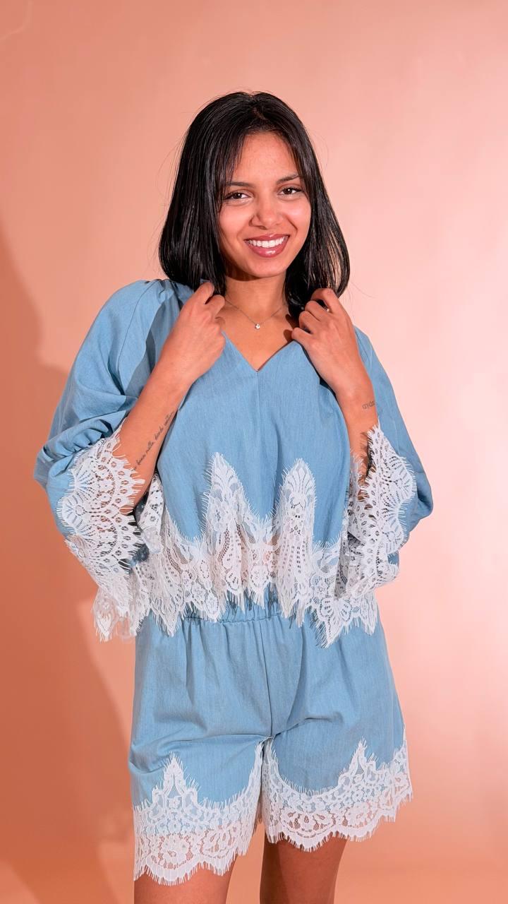 LEVA Set coordinato con pizzo DF589 DENIM 