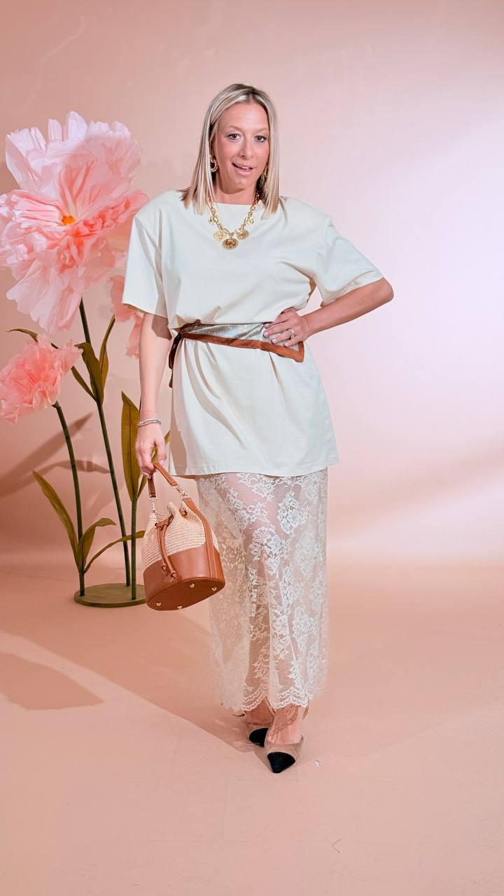 HAVE ONE Abito - t-shirt con pizzo AVS-Q082 CREMA 