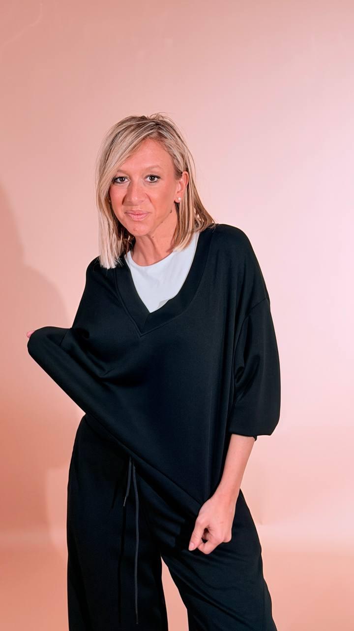 KONTATTO Blusa scollo a V SM200C NERO 