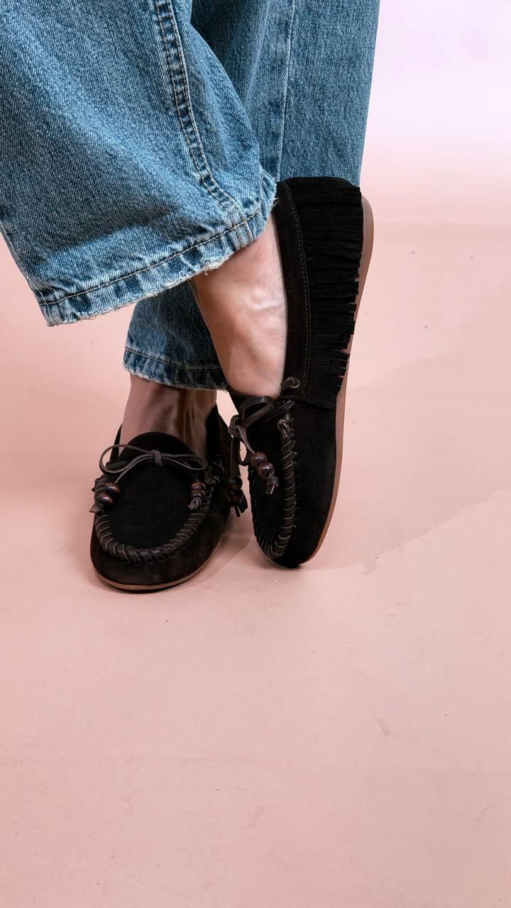 OVYE Mocassino scamosciato con frange MY62405 MORO 