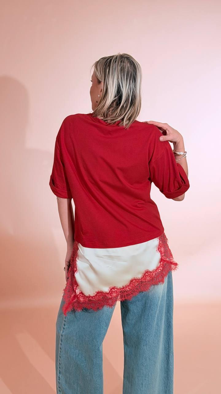 MOTEL T-tshirt pizzo S26M195 ROSSO 