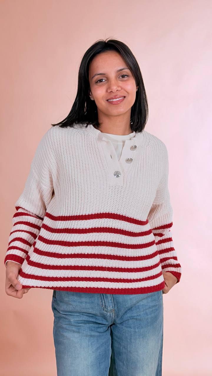 HAVE ONE Maglia scatola serafino MNC-Q086 ROSSO/PANNA 