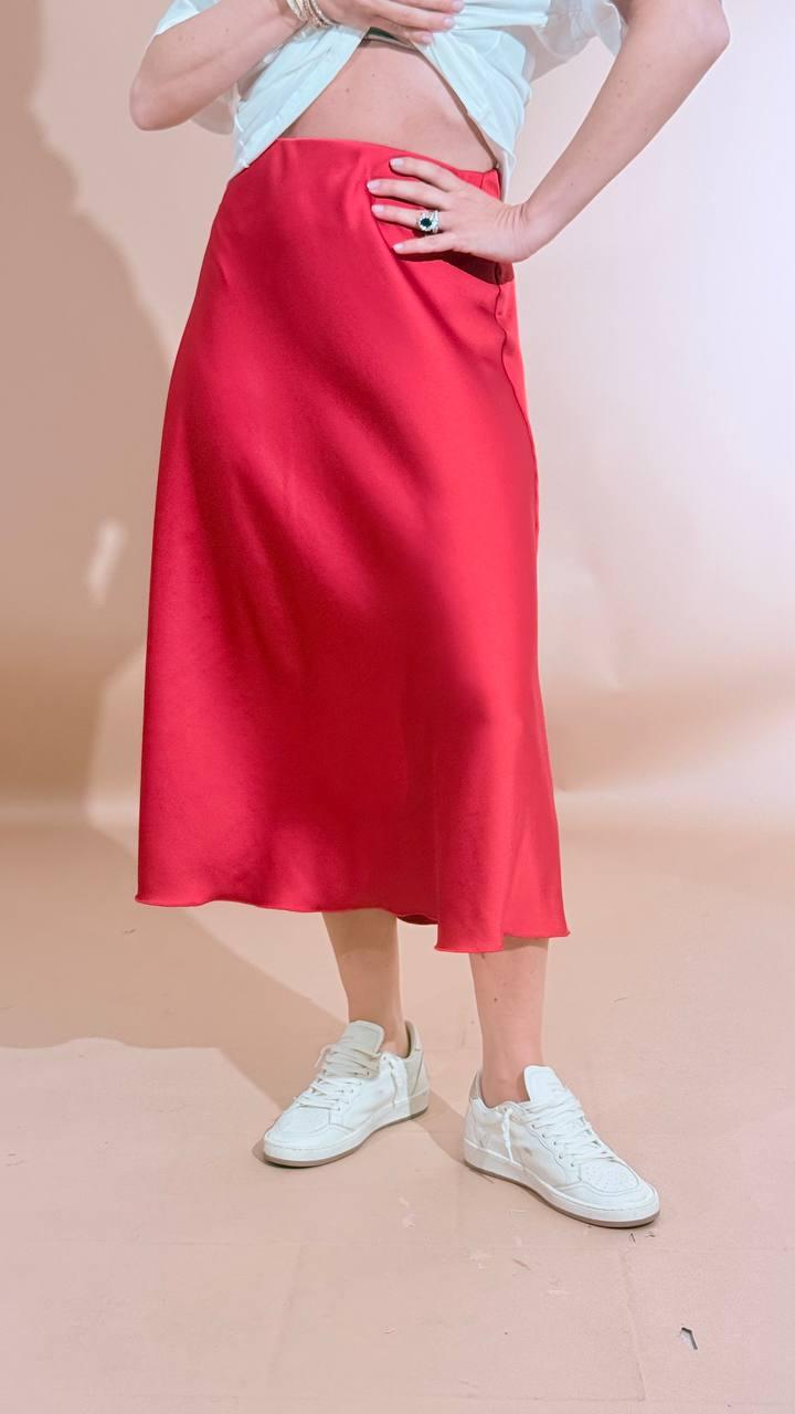 LEVA Gonna effetto satin L5029 ROSSO 