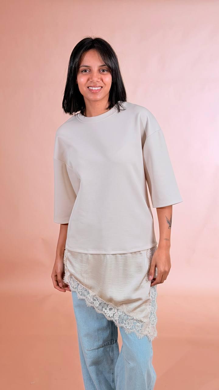 LEVA T-shirt pizzo trasversale 20060 AVORIO 