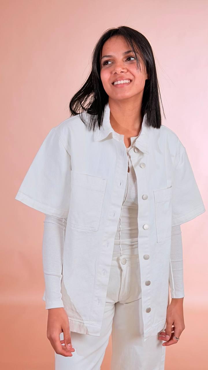 GLAMOROUS Camicia mezza manica in jeans AN5574 BIANCO 