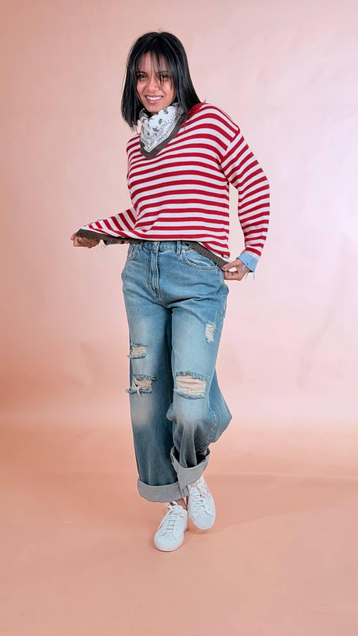 PHILIA LOFT Maglia rigata con bandana 50%co 50%pc F02E0511 ROSSO 