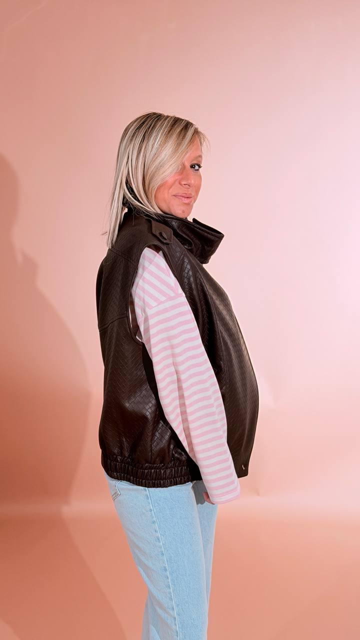 TENSIONE IN Bomber gilet intrecciato 26D4560 MORO 