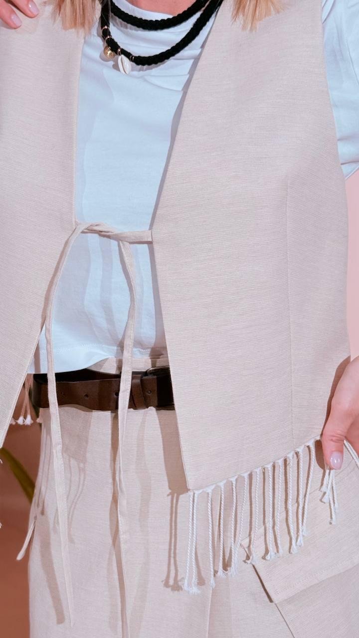 SOUVENIR Gilet frange S39M0210 BEIGE 